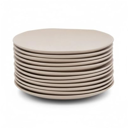 Juego de 12 platos de postre fabricados en melamina color beige de 20 cm | Muy resistentes y ligeros para el uso diario. Son aptos para usar en lavavajillas pero no aptos para el microondas.