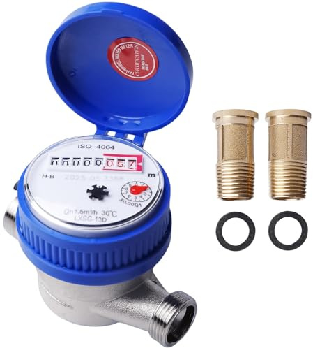 GOMETY Gartenwasserzähler Geeicht 1/2 Zoll, Geeicht Kaltwasserzähler mit Montagezubehör & Schutzabdeckung | 0-40℃ 1.5m³/h | Eisen+ABS Material | Digitalanzeige & Zeiger Wasseruhr für Garten, Haushalt