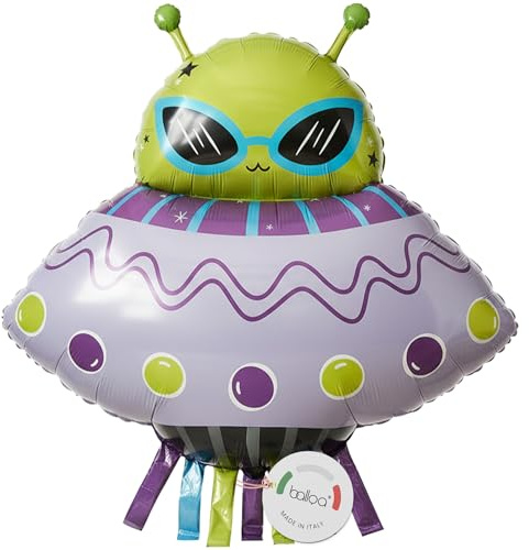 balloa Folienballon Ufo Alien, XXL Weltraum Deko Kindergeburtstag, 72 cm | Farbstarkes Ufo Alien-Motiv, XXL, heliumgeeignet, ungefüllt, Deko für Weltraumparty und Kindergeburtstag