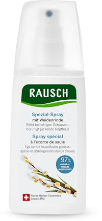 RAUSCH Spezial-Spray mit Weidenrinde 100ml bei fettigen Schuppen | Wirkt bei fettigen Schuppen, beruhigt juckende Kopfhaut, vegan & silikonfrei, mit Weidenrinden- & Thymianextrakt, Schweiz
