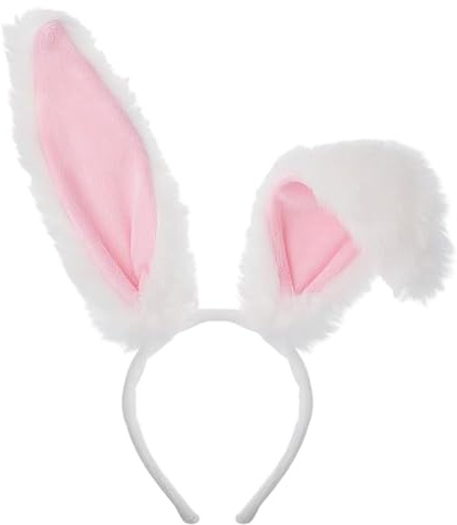 KBSICWO Serre Tête Oreille de Lapin, Bandeau avec Oreilles de Lapin, Lapins Costume Accessoire pour Adultes pour Halloween Fête Carnaval Anniversaire Cosplay, Blanc et Rose