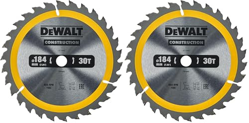 DEWALT Lame de Scie Circulaire Portative Construction, 184x16mm, 30 dents DT1940-QZ (Lot de 2)