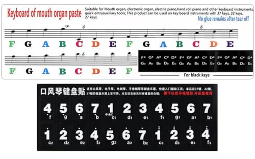 Melodica Aufkleber 2 Stück Selbstklebende, für 27 Tasten | Wiederverwendbar, Klar Lesbar, für Musikunterricht und Heimüben, Schwarz, Kompakt