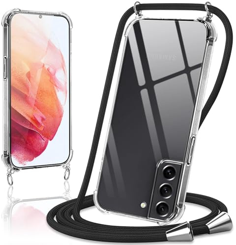 Micnkifo Handyband Hülle mit Band für Samsung Galaxy S21, Necklace Handyhülle mit Kordel Schutzhülle für zum Umhängen, Transparent TPU Case Stoßfest Kratzfest Silikon Cover mit Kette, Schwarz