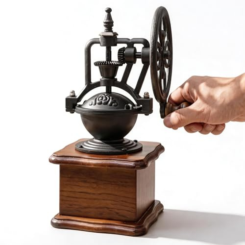 WIYETY Macinacaffè manuale, stile vintage, in robusto legno, con manovella, per cucina, caffè e sala da pranzo, colore marrone caffè