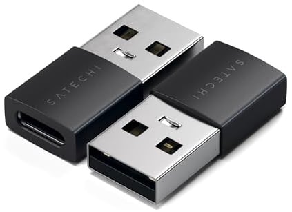 SATECHI USB-A auf USB-C Adapter, 2er-Pack, Schwarz | Schnelle Datenübertragung und Laden, kompatibel mit CarPlay und USB-C-Geräten