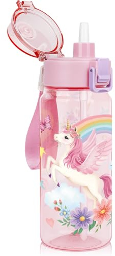 omedecal Tritan Borraccia Bambini con Cannuccia 550ml, Unicorno | Bevanda Diretta, a Prova di Perdite, Serratura Sicura, Apertura One-Touch, Maniglia per il Trasporto, Lavastoviglie Senza BPA