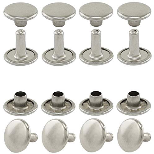 GETMORE Parts Hohlnieten Doppelkopf, Doppel-Niete, Doppelhohlniete, zweiteilig, Messing, rostfrei - ab 100 Stück, Silber vernickelt, 9 mm