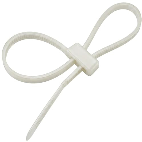 Lumonic 100 Stück Kabelbinder Doppelschlaufe Weiß | 200 × 4,8mm | bis 22kg Zugfestigkeit | Nylon PA6.6 | Zwei Bündel an einem Fixpunkt | Kabelmanagement, Industrie, Haushalt