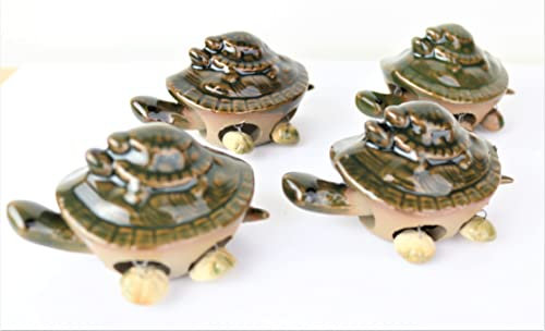 KT Feng Shui Design 4 Stück Keramikfigur Schildkröte 7,6 cm grün Mini Wackelkopf Schildkröte Figur für Langlebigkeit für Zuhause, Büro, Auto Armaturenbrett Dekor (4F15103)
