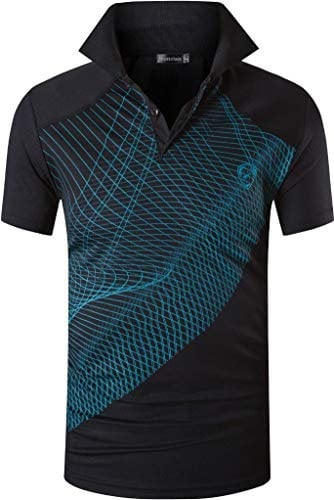 jeansian Men's Short Sleeve Polo T-Shirts Wicking Breathable Running Training Sports Tee Tops LSL244 Black M