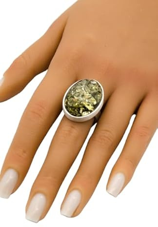 Ring Bernstein GOLD grün Silber 925 NEU UNIKAT R88