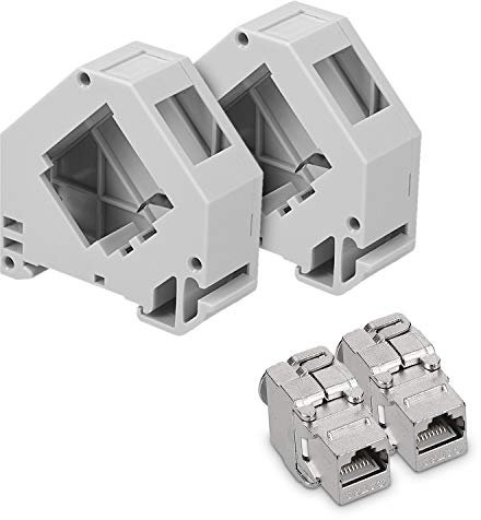 kwmobile 2X Module Keystone RJ45 Cat 6a - Modules de Brassage pour Branchement Câble RJ45 - Connecteur Blindé avec Support pour Rail DIN