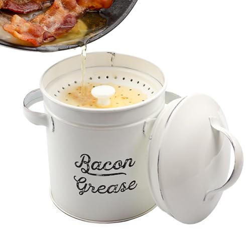 AuldHome - Contenedor de grasa, esmaltado blanco con colador, estilo granja, apto para cetogénicos
