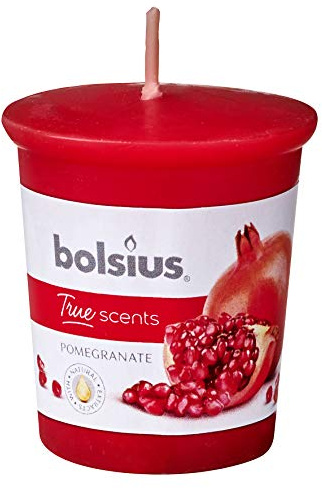 Bolsius True Scents Votivkerze - Granatapfelduft - Farbe Rot - Lange Brenndauer von 15 Stunden - dekorative Kerze - natürliche Extrakte - 5,3 x 4,5 cm