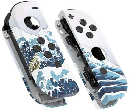 eXtremeRate Carcasa para Nintendo Switch & OLED Joycon Funda de Agarre Reemplazo Shell con Botones Teclas para Nintendo Switch Joycons y OLED Versión No Incluye Carcasa de Consola(La Gran Ola)