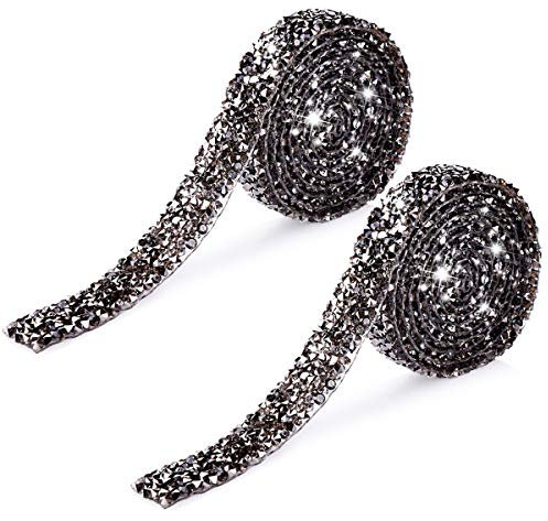 Partong 2 Yard Mesh Strassband Acryl Diamond Paillettenband Dekoband Glitzerband Rhinestone Selbstklebend Gürtel für Hochzeitstorte,Brautkleid,Kerze,Vase,Herzstück DIY Dekoration,Grau Strass