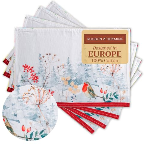 Maison d' Hermine Placemats Set of 4 Reusable 100% Cotton (33 CM x 48 CM) | Cloth Place Mats Washable Table Mats for Kitchen Dining Party Wedding Hotel Home Thanksgiving Christmas - Morzine