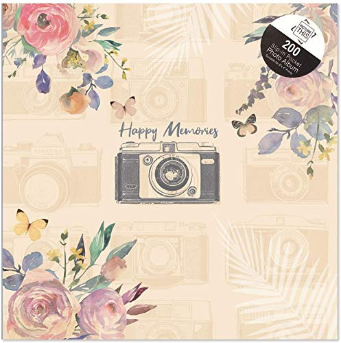 Atlona Fotoalbum mit Aufschrift Happy Memories, 15 x 10 cm, für 200 Fotos, Cremefarben, 3 Stück