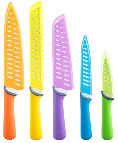 Glad Knife Set for Kitchen – Stainless Steel Chef Knives with Sheaths | Sharp Colored Blades with Non-Slip Handles | Assorted Nonstick Cooking Essentials for Home