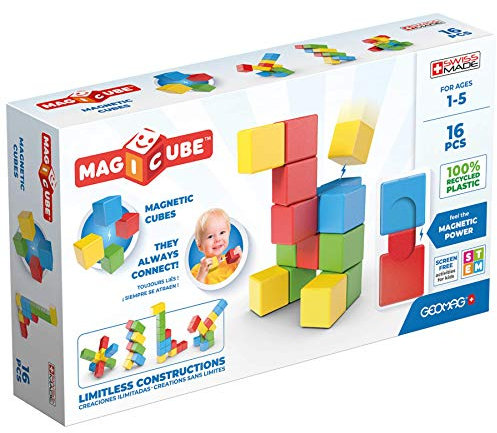 Geomag - Magicube 1+ Full Color - Magnetische Würfel für Kinder - 4 Farben - 16 Blöcke - 1-5 Jahre - 100% Recyceltes Plastik