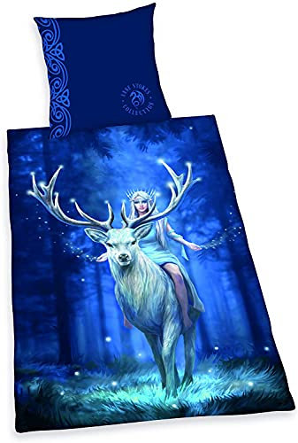 Hirsch Bettwäsche Herding glatt Anne Stokes Blue Moon 135 x 200 cm Geschenk NEU Wow - All-In-One-Outlet-24 -