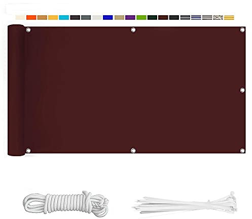 Balkon Sichtschutz, Balkonabdeckung 220 g/m² Innen Balkonverkleidung UV-Schutz (210Größen&21Farben) Ohne Bohren mit Ösen Kabelbinder und Kordel für Balkongeländer Terrasse,85X800CM Burgundisch