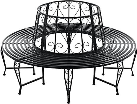 [en.casa] Baumbank Sorrent 160x84cm Rundbank 360° Gartenbank Parkbank Stahl Schwarz