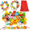 Perlen Fädelspiel, 42 STK Holzperlen zum Auffädeln Holzspielzeug Threading Toy Geburtstagsgeschenk für 1 2 3 Jährige Kinder Lernspielzeug Holzperlen Einfädeln Motorikspielzeug Montessori Spielzeug