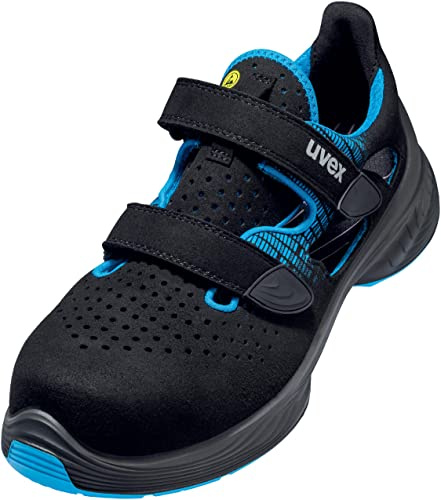 Uvex 1 G2 Sandale, Sicherheitsschuhe mit Kunststoffkappe, atmungsaktiv, Arbeitsschuhe S1 SRC, Unisex, Schwarz/Blau, Größe 40