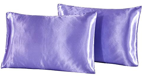 Omela 2er Set Satin Kissenbezüge 40 x 80 cm Lila Glatt Doppelpack Seidig Kopfkissenbezug Kissenbezug 40x80 mit verdeckter Reißverschluss aus Mikrofaser für Haar-und Hautpflege Violett