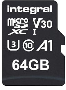 Integral Carte Mémoire 64Go Micro SDXC Premium Haute Vitesse jusqu'à 100MB/s V30 UHS-I U3 + Adaptateur SD
