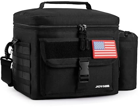 JOYHILL Tactical Lunch Box for Men, Insulated Lunch Bag with Detachable Bottle Pouch Holder, Large Durable Thermal Cooler Bag for Adult, Leakproof Bag for Adult Work, Camping, Picnic, Black