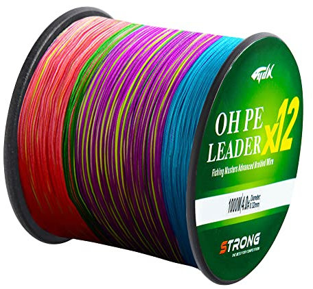 L SERVER Trecciato Pesca 1000m 12 Trecce Anti-morso Filo da Pesca 100% PE Esca Lenza Mare Pesca Lenza 12.6-81kg, Colorato, 10.0 (0.60mm/81.0kg)