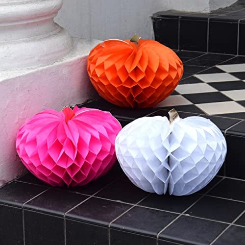Talking Tables Pumpkin Decorations Halloween Party | Pink, Orange and White Paper Honeycombs