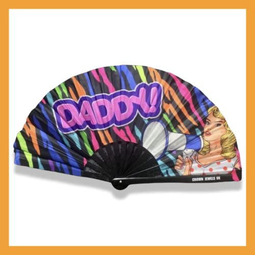 Crown Jewels UK Daddy bamboo hand folding festival fan, Rave Fan, Pride party, LGBT, Drag Queen Clack Fan for Men, Woman and Children Funny