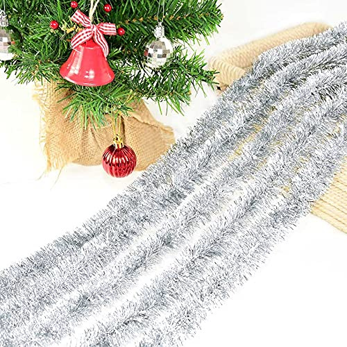 Arbutus 5 Stück Weihnachts-Lametta-Girlande, Weihnachts-Lametta, Weihnachtsdekoration, Lametta, Weihnachtsbaum, Girlanden, Anhänger Weihnachten (Silber), 5x180cm