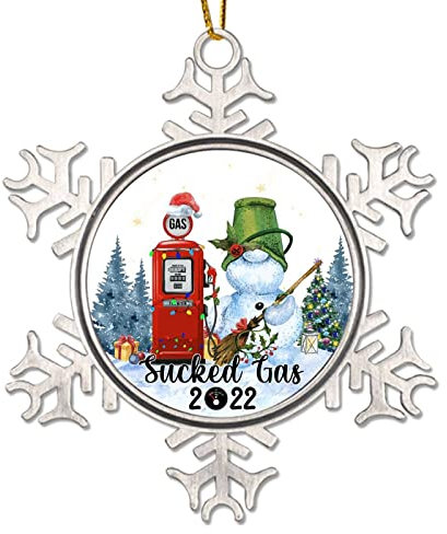 Schneemann mit gesaugtem Gas, Weihnachtsbaum-Hängeornament, Schneemann, Neuheit, Metall, Schneeflocke, Weihnachtsschmuck, Geschenk, Kraftstoff, lustige Gaspumpe, 2022, Weihnachtsbaumschmuck,