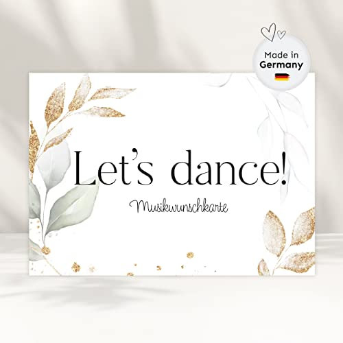 white & ivory 50x Musikwunschkarten Hochzeit | DIN A6 | Eukalyptus gold - Premium Musikwunsch Karten für DJ + Gäste-Wünsche, Hochzeitsspiel, Hochzeitsfeier