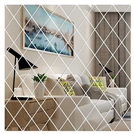JAWSEU Raute Spiegel Acrylspiegel, Selbstklebende Wandaufkleber, 32 Stück 3D Spiegelfliesen DIY Aufkleber für Schlafzimmer Wohnzimmer Dekoration