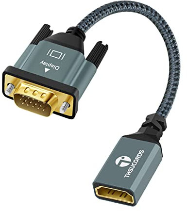Thsucords Câble Adaptateur HDMI vers VGA 0,3M, Câble Extension HDMI Femelle vers VGA Mâle tressé Nylon Support 720P/1080P PC Ordinateur de Bureau Ordinateur Portable Moniteur projecteur HDTV