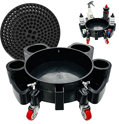 Seau de lavage de voiture, seau de 18 litres, seau roulant amovible avec organisateur latéral pour ranger les flacons pulvérisateurs et les kits de détail, adapté pour le lavage de voiture d'atelier