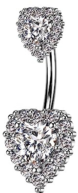 beyoutifulthings Bauch-nabelpiercing Doppel-Herzen Zirkonia Pavé viele Farben Nabel-Piercing Chirurgenstahl Bananabell Stab-länge 10-mm