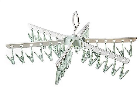 TAFACE Percha plegable de plástico con 36 clips, percha de secado giratoria, resistente al viento, secador de calcetines para ropa, calcetines, plantillas, sombreros, etc. (verde)