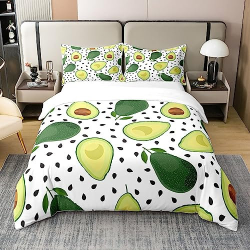 100% Bio Baumwolle Avocado Bettbezug für Kinder,Nette Avocado Bettwäsche Set 135x200,Grüne Tropische Früchte Tröster Bezug für Kinder Jungen Mädchen,Cartoon Sommer Thema Bett Sets mit1 Kissenbezug