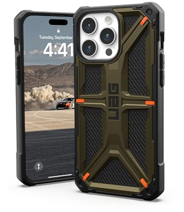 URBAN ARMOR GEAR UAG Schutzhülle für iPhone 15 Pro Max, 17 cm (6,7 Zoll), Monarch-Kevlar-Element, grün, robust, sturzsichere Schutzhülle in Militärqualität, Grün