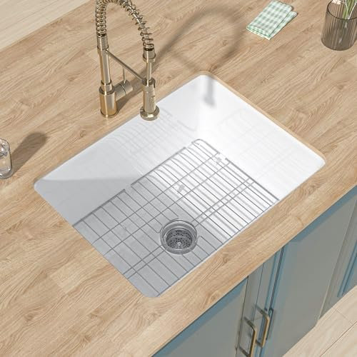 HOMLYLINK Fregadero de cocina de 24 x 19 pulgadas, color blanco puro, fregadero de barra húmeda, arcilla refractaria, fregadero de cocina de montaje doble, mini fregadero de montaje doble, fregadero