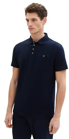 TOM TAILOR Herren Basic Poloshirt mit Struktur, sky captain blue, L