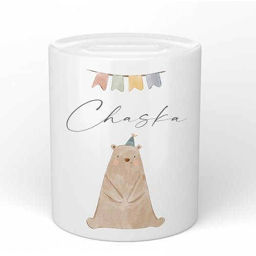 Manufaktur Liebevoll Personalisierte Kinder Spardose Bär Namen Geschenk Geburt Baby Taufe Taufgeschenk Geburtstagsgeschenk Geldgeschenk Sparschwein Sparbüchse Keramik Mädchen Junge (Motiv Bär)