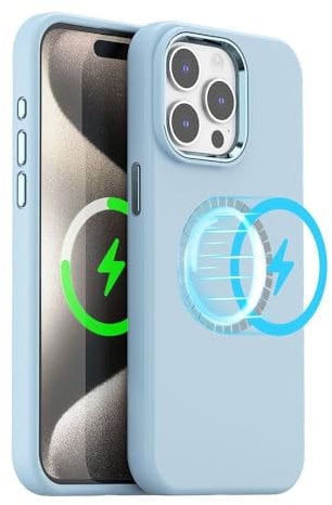 TECHGEAR iPhone 15 Pro Magnetic Silicone Case, Premium Liquid Silicone Anti-Scratch Compatible with MagSafe Soft Gel Rubber, Microfibre Lining Shockproof Phone Case For iPhone 15 Pro 6.1, Soft Blue